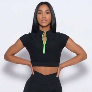 Bombshell sportswear Neon zip crop  top